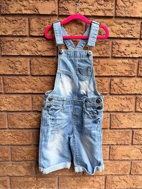 4/$25 • TCP Distressed Blue Denim Bermuda Overalls with Heart Pocket